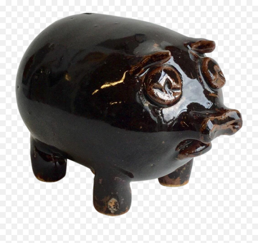 Vintage Handmade Ceramic Piggy Bank - Domestic Pig Png,Piggy Bank Png