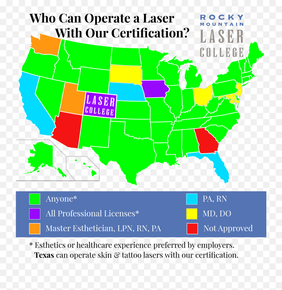 State Laser Rules - Rocky Mountain Laser College United States Of America Map 4 Colorful Usa Png,Icon Laser Cost