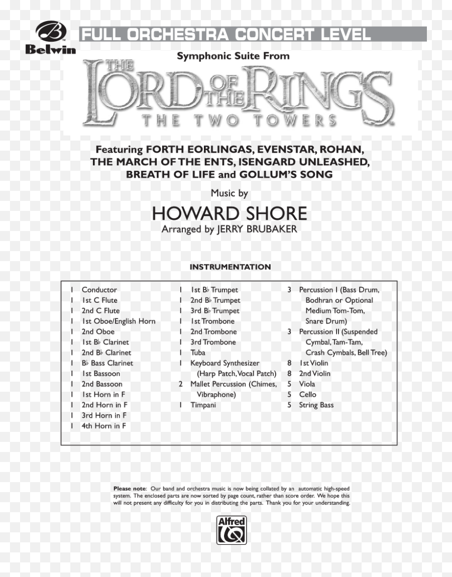 Lord Of The Rings By Howard Shorearr Brubaker Jw Pepper - Lord Of The Rings The Two Towers Symphonic Suite From Horn Png,Lord Of The Rings Folder Icon