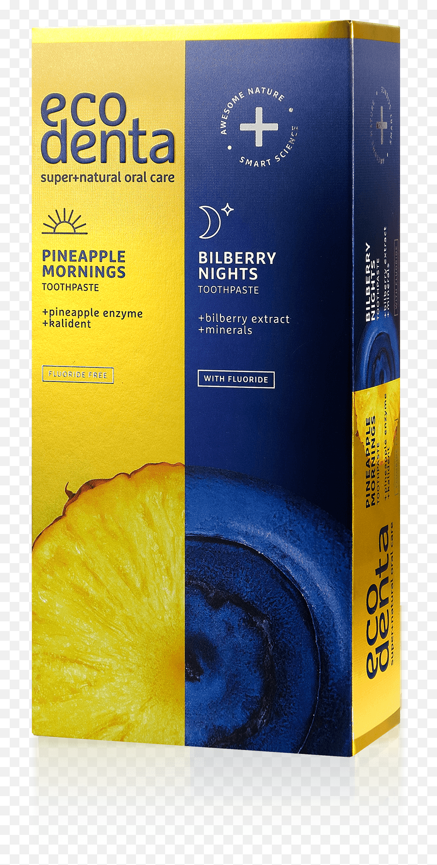 Ecodenta Pineapple Mornings And Bilberry Nights Toothpastes Png Toothpaste