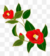 Camellia Flowers Red Japanese Style - Png