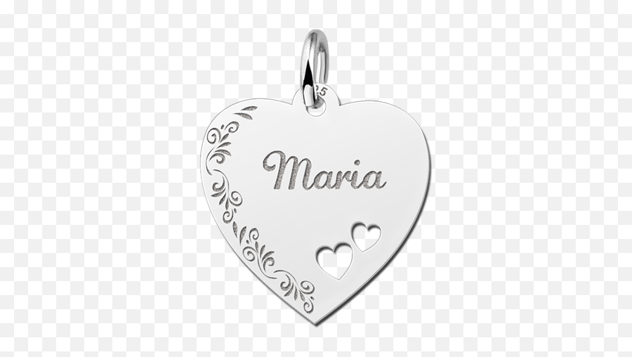 Silver Engraved Heart Nametag Flower Design Hearts - Locket Png,Nametag Png