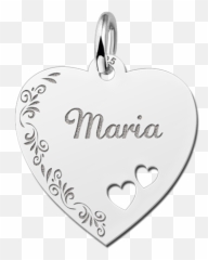 Silver Engraved Heart Nametag Flower Design Hearts - Locket png