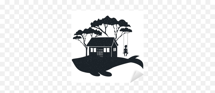 Vector Hand Drawn Style Typography Poster With Whale House Silhouette Of A Boy - Illustration Tree House Silhouette Png,House Silhouette Png