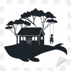 Vector Hand Drawn Style Typography Poster With Whale House Silhouette Of Boy - Illustration Tree House Silhouette png