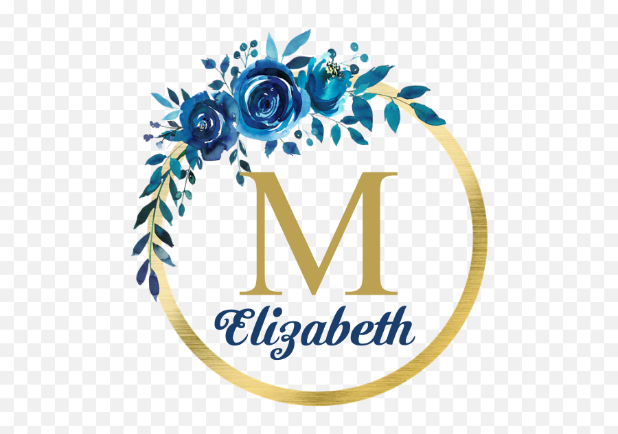 Blue Floral Gold Circle Monogram Banner - Personalized Png,Gold Unicorn Png