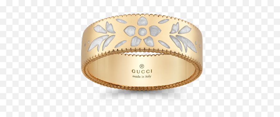 Gucci Icon Blooms Ring - Gucci Icon Blooms 18k Yellow Gold White Enamel Ring Png,Gucci Icon Bracelet
