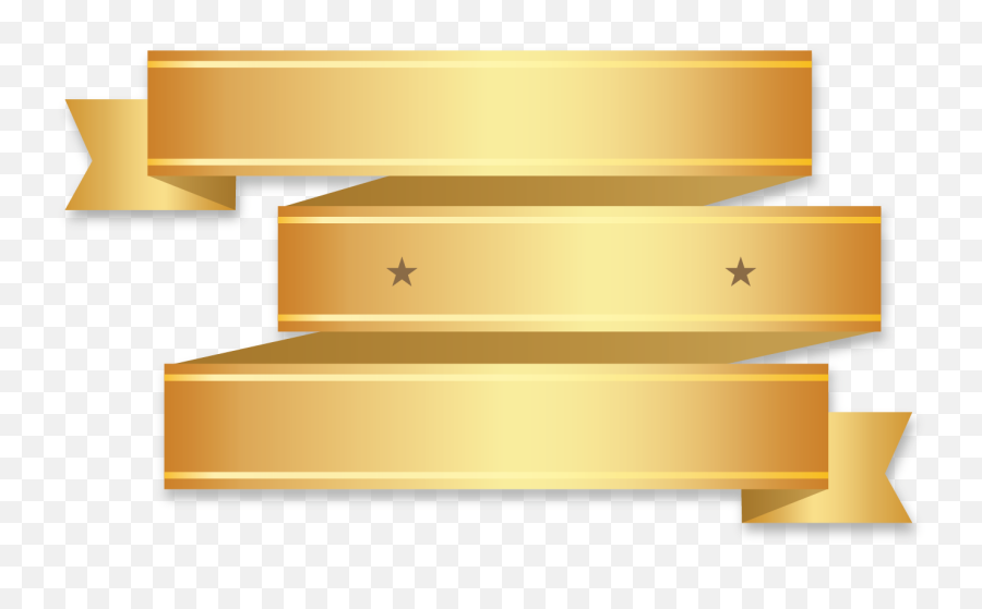 Download Golden Ribbon Banner Three Half With Fold Wedge End - Three Banner Free Clipart Png,Golden Ribbon Png