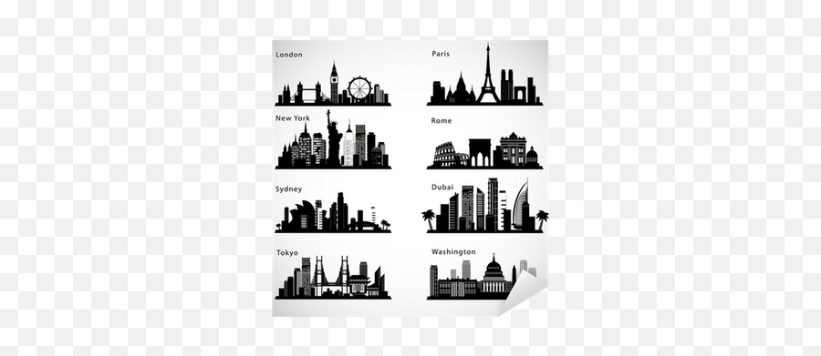 City Skyline Set Vector Silhouettes Sticker U2022 Pixers We Live To Change - Silhouette Skylines Png,City Skyline Silhouette Png