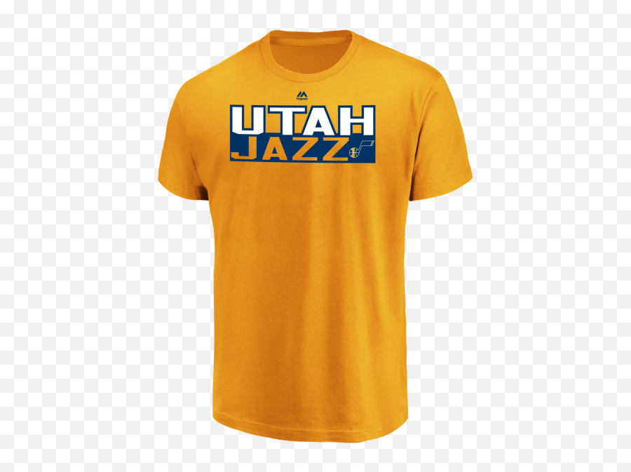 Name U0026 Number T - Shirt Man Majestic Vertical Nu0026n Tee Utah Jazz Donovan Mitchell Gold Maquet Maillot Imprime Recto Verso Modele Png,Utah Jazz Logo Png
