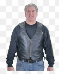 Black Firenze Leather Motorcycle Vest - Sleeve Style png