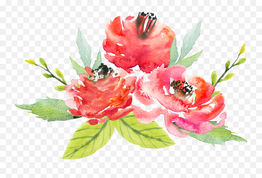Download Watercolor Floral Bouquet Png - Watercolor Red Water Color Red Flower Png,Watercolor Flowers Transparent Background