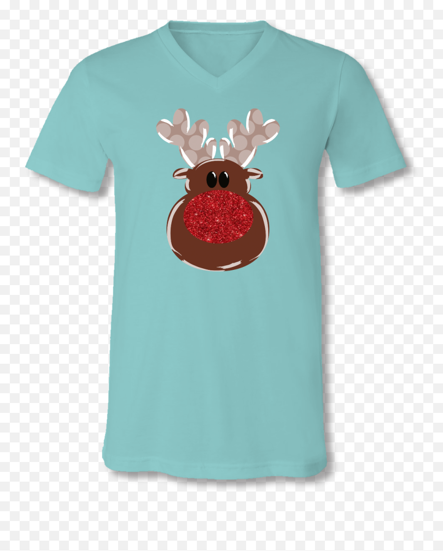 Sassy Frass Holiday Rudolph Glitter Nose Reindeer Christmas V - Neck Bright Girlie T Shirt Short Sleeve Png,Rudolph Nose Png