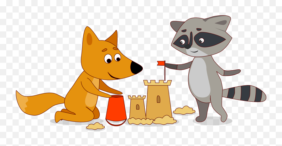 Fox And Raccoon Building Sand Castle Clipart Free Download - Fiction Png,Sand Clipart Png