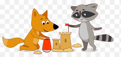 Fox And Raccoon Building Sand Castle Clipart Free Download - Fiction Png,Sand Clipart Png