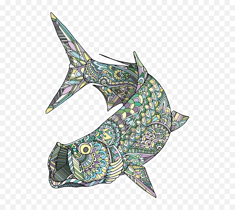 Andrea Larko Zentangle 6 Open Mouth Tarpon Sticker - Fish Png,Open Mouth Png