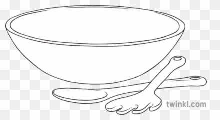 Empty Salad Bowl With Utensils Sen Food Kitchen Ks3 Black - Line Art Png,Salad Bowl Png