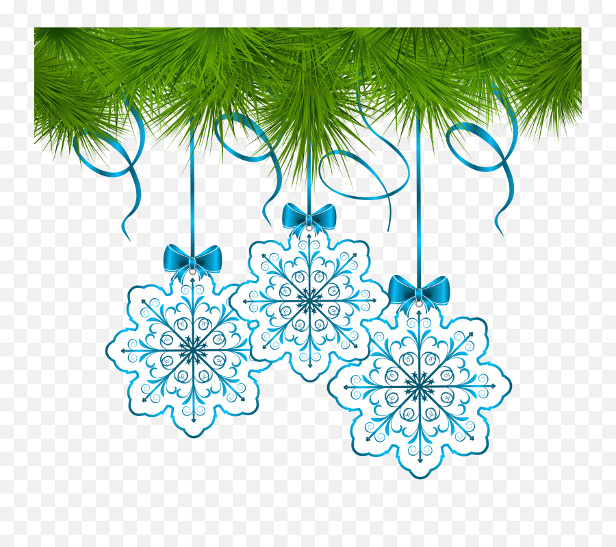 Christmas Pine Decor With Snowflakes Ornaments Png Clip Art - Christmas Snowflake Clipart Transparent,Ornaments Png