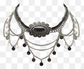 Tribal Choker Black And Silver Color - Necklace Png,Choker Png