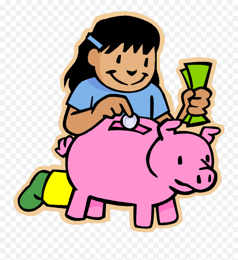 Girl Putting Money In Piggy Bank Royalty Free Vector Clip - Money Saving Piggy Bank Clipart Png,Piggy Bank Transparent Background