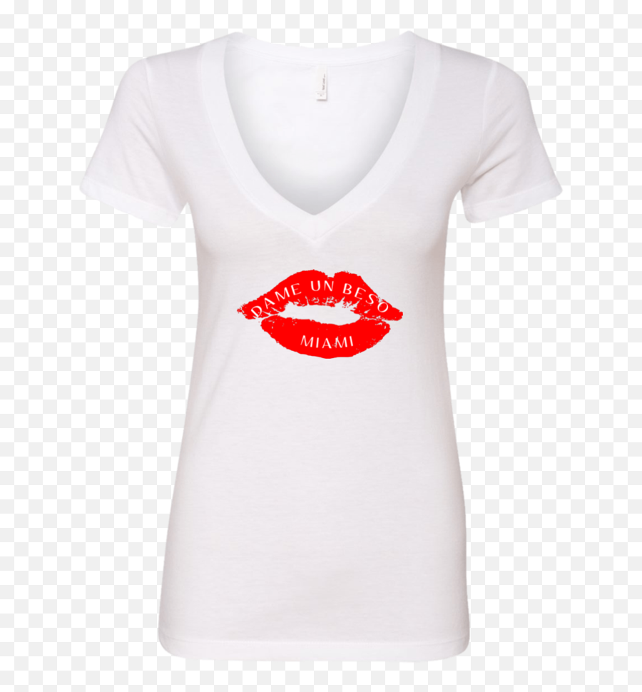 Download Hd Dame Un Beso Miami Ladiesu0027 Deep V Neck T Shirt - Short Sleeve Png,Beso Png