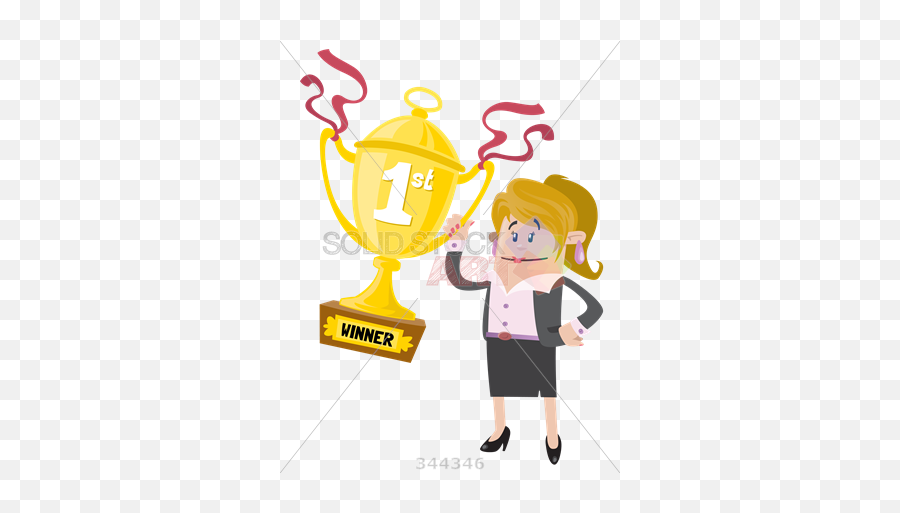 Stock Illustration Of Cartoon Caucasian Business Woman Holding Enormous First Place Gold Winner Trophy - Women In The First Place Cartoon Png,Cartoon Woman Png