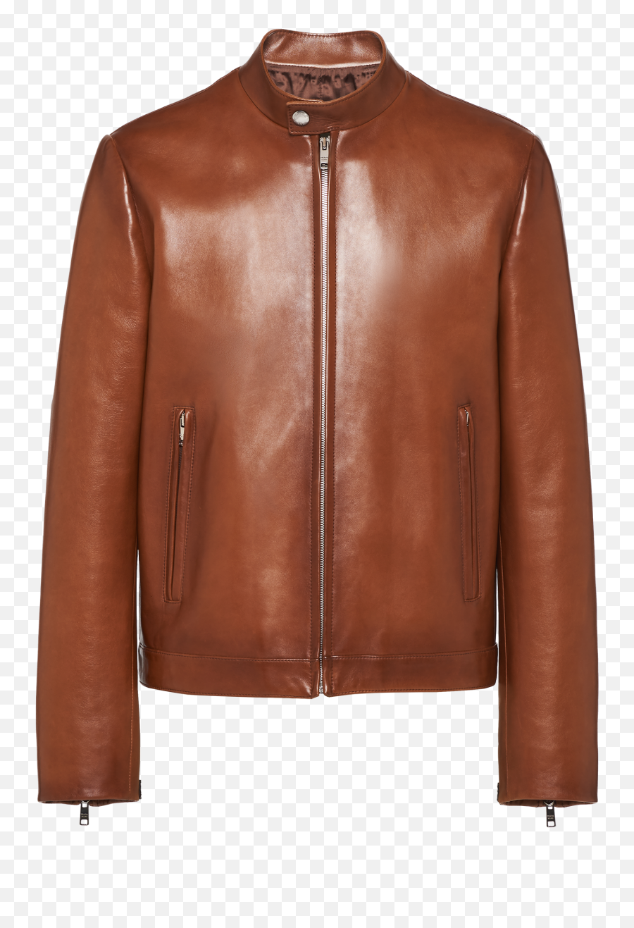 Cocoa Brown Nappa Leather Biker Jacket - Lederjacke Prada Png,Icon Leather Motorcycle Jacket