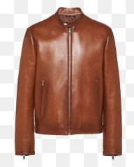 Cocoa Brown Nappa Leather Biker Jacket - Lederjacke Prada png