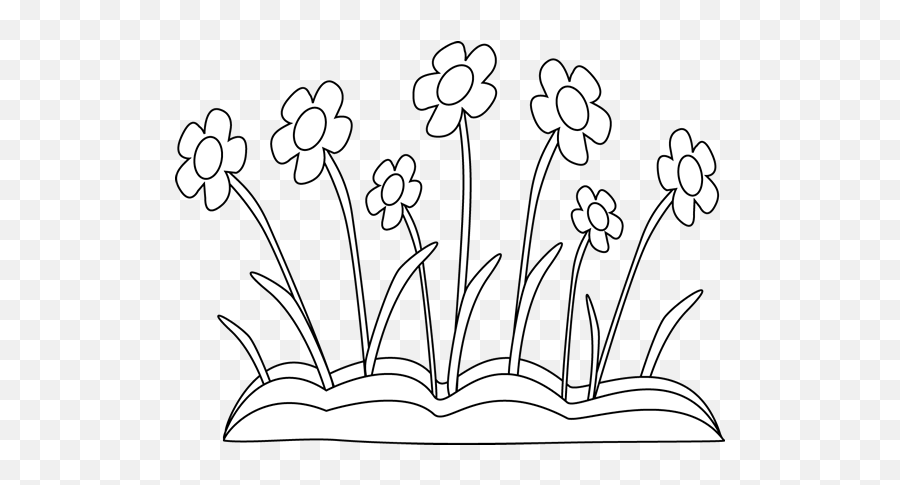 Clip Library Collection Of Flower Bed - Spring Flowers Black And White Clipart Png,Flower Bed Png