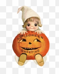 Scared Mouth Png - Cute Child With Pumpkin Head Halloween Vintage Halloween Pumpkin,Halloween Clipart Transparent