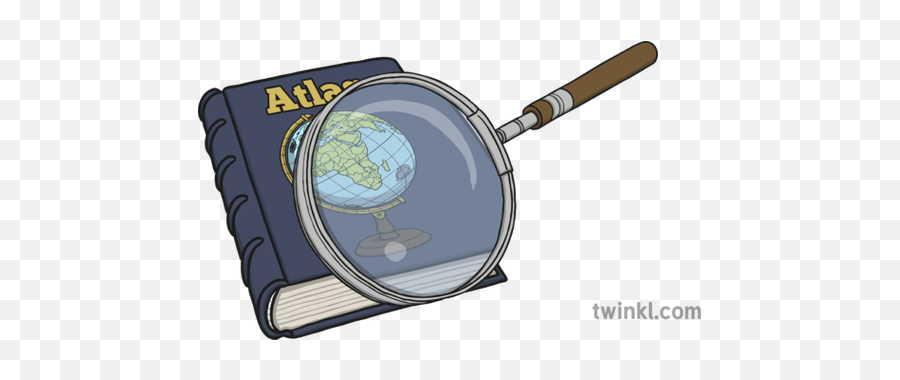 Atlas With Magnifying Glass Illustration - Twinkl Cartoon Png,Magnify Glass Png