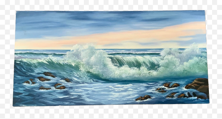 Sunset Ocean Waves Rectangular Seascape Original Acrylic Canvas Painting - Acrylic Waves On Cavas Png,Ocean Waves Transparent