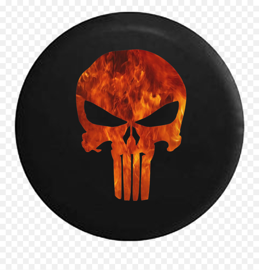 American Patriot Punisher Skull Fire Flames Jeep Camper Spare Tire Cover Custom Size - V569 Punisher Skull Png,Punisher Skull Transparent