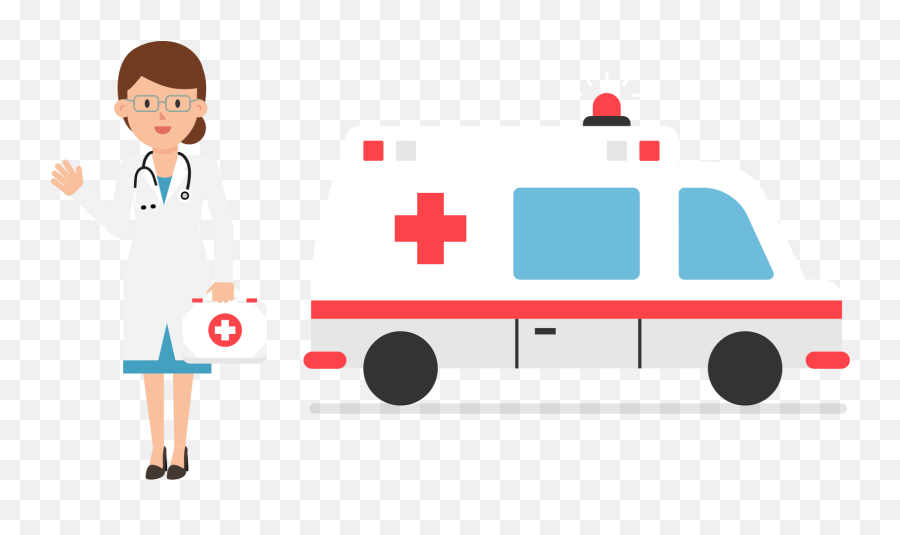 Ambulance And Female Doctor Cartoon - Ambulance Car Icon Png,Ambulance Transparent