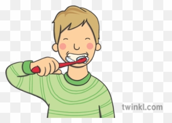 Boy Brushing His Teeth With Tooth Illustration - Twinkl png