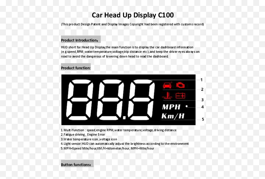 Sunsky C100 Car Head Up Display User Manual - Manuals Dot Png,Icon Design And Display