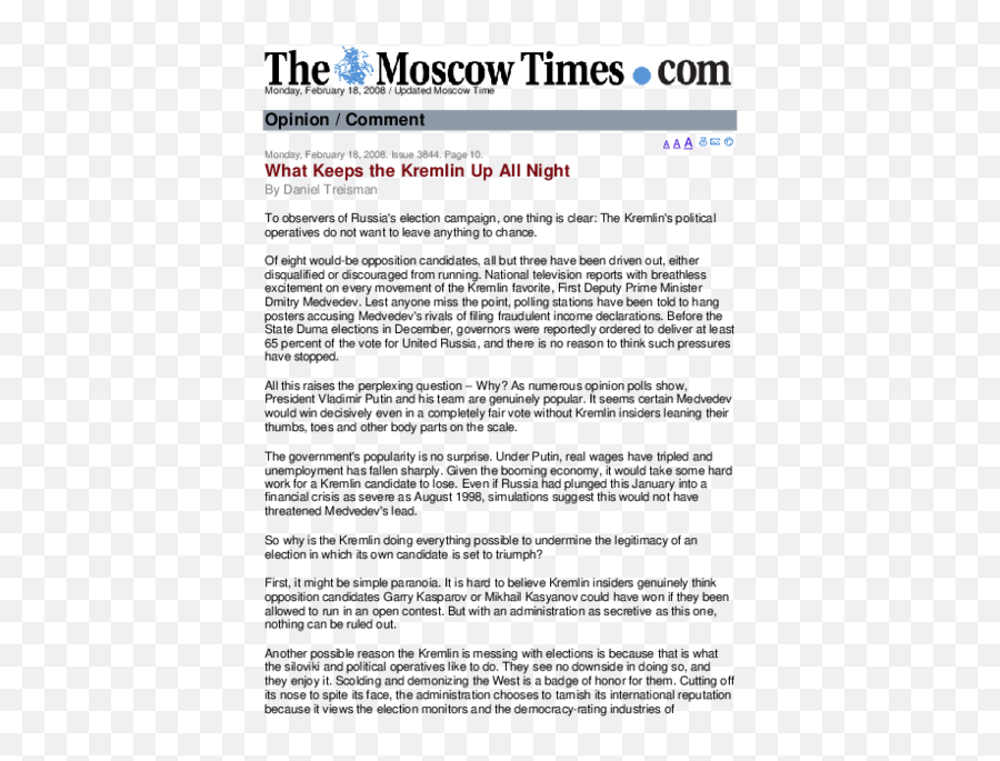 Pdf What Keeps The Kremlin Up All Night Moscow Times - Moscow Times Png,Putin Face Png