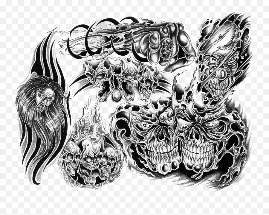Black And White Skull Tattoo Designs - Tattoos With Transparent Background Png,Transparent Tattoo Designs
