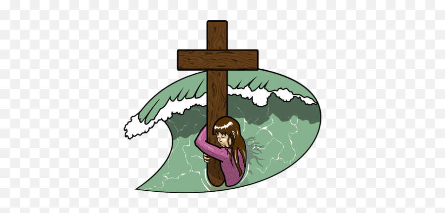 Image Woman In Ocean Clinging To Cross Pylon Clip - Illustration Png,Cross Clip Art Png