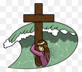 Image Woman In Ocean Clinging To Cross Pylon Clip - Illustration png