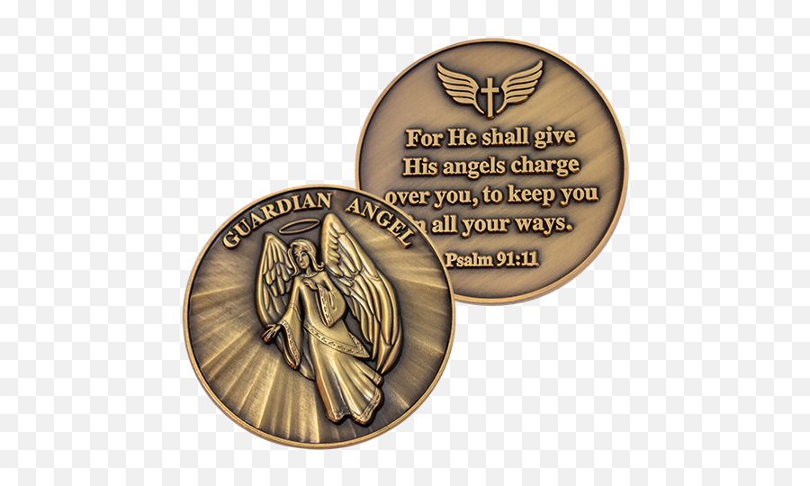 Guardian Angel Challenge Coin - Gold Plated Angel Token Gold Coin With Angel On Both Sides Png,Icon Of Guardian Angel