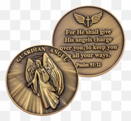Guardian Angel Challenge Coin - Gold Plated Token With On Both Sides png