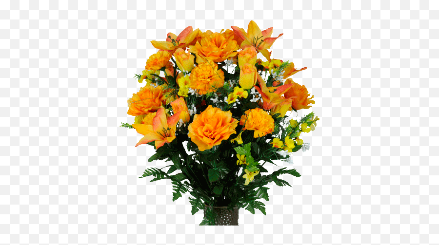 Orange Lily And Yellow Rose Mix - Orange Flower Vase Png,Orange Flowers Png