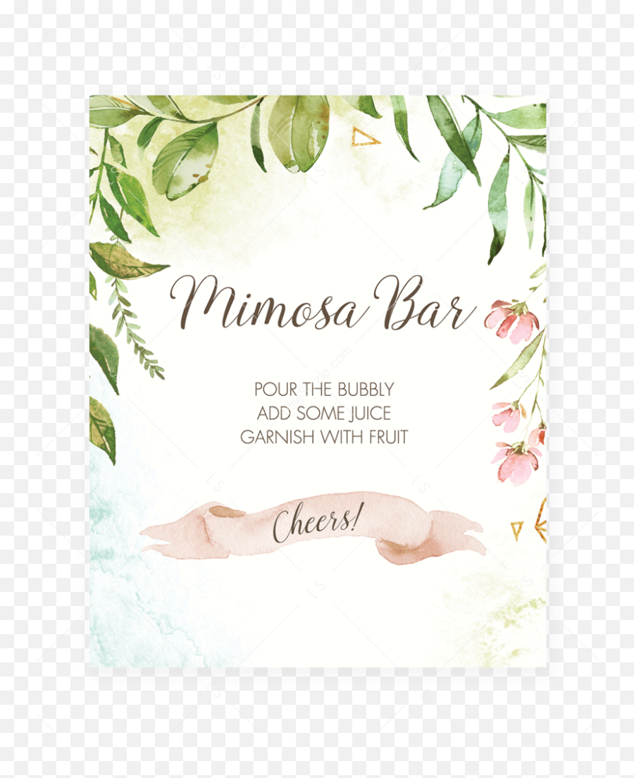 Watercolor Leaves Mimosa Bar Sign Printable Png