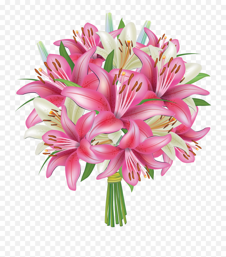 White And Pink Lilies Flowers Bouquet - Bouquet Of Flowers Clipart Png,Flowers Clipart Png