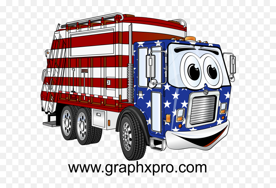 Red White Blue Garbage Truck Cartoon - Blue Garbage Truck Cartoon Png,Red Truck Png