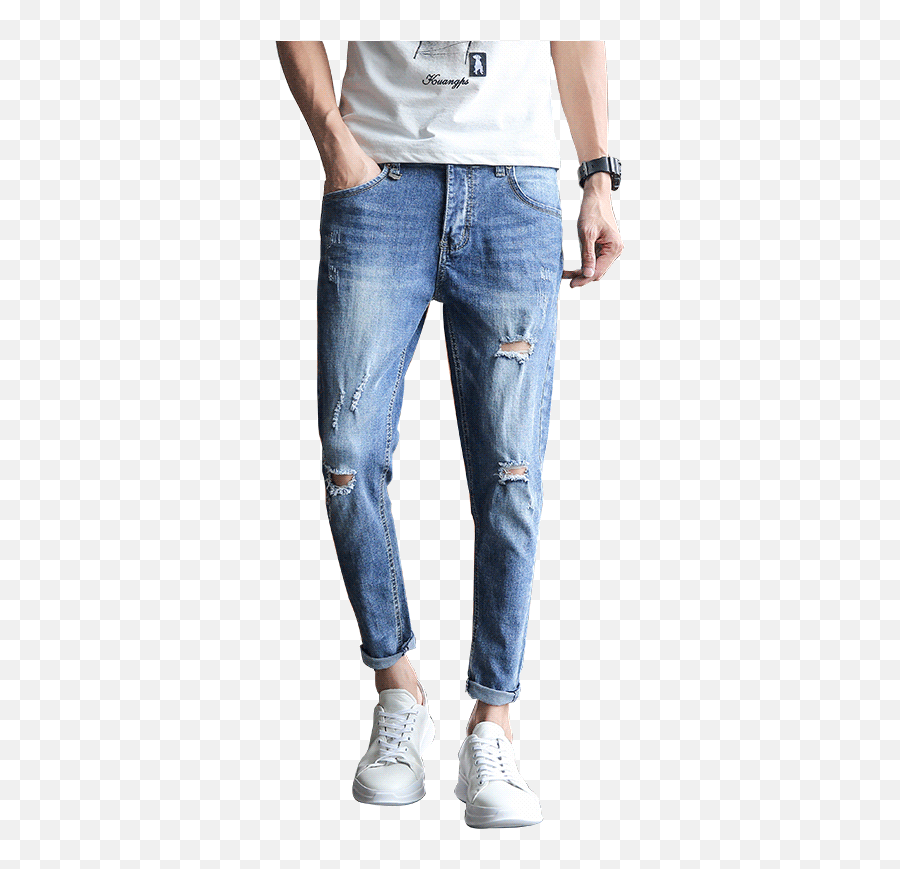 Us 2663 35 Offhigh Quality Summer Casual Jeans Men Fashion 2019 Brand New Denim Menu0027s Ripped Slim Fit Ankle Length Streetwear Hole - Pocket Png,Ripped Jeans Png