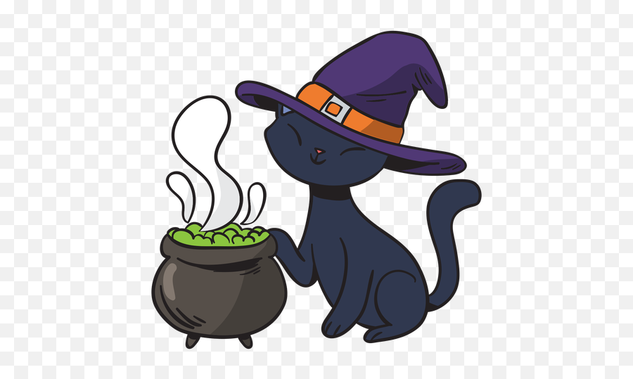 Black Cat Witch Cartoon - Transparent Png U0026 Svg Vector File Gato De Bruxa Desenho,Cat In The Hat Png