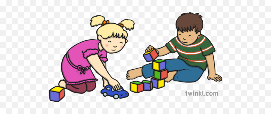 Girl And Boy Playing With Blocks Toy Car Illustration - Boy And Girl Playing With Blocks Png,Baby Blocks Png