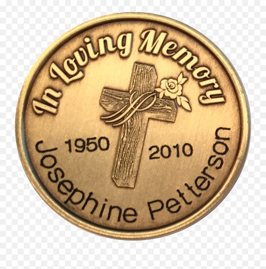 In Loving Memory Engraved Cross Rose Memorial Bronze Medallion Personalized Gift - Coin Png,In Loving Memory Png